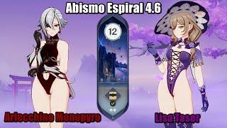 Spiral Abyss 4.6 - Abismo Espiral  Arlecchino C0 Monopyro & Lisa Taser  Genshin Impact