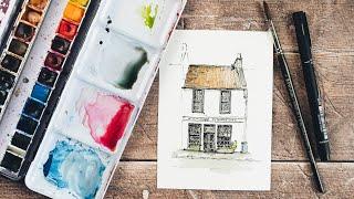 Line and Wash  Painting a Fishmongers Shop