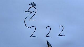 How To Draw Peacock With 2222 Number  How To Turn 2222 In Peacock Drawing  Peacock Drawing Art