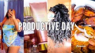 A Productive Day Vlog  Natural Hair Wash Day  Protective Hair Style   Cook With Me 