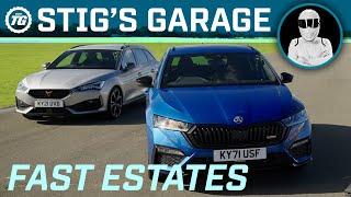 FAST ESTATE CARS Skoda Octavia VRS vs Cupra Leon Estate 2.0 TSI VZ2  Stigs Garage ft. Becky Evans