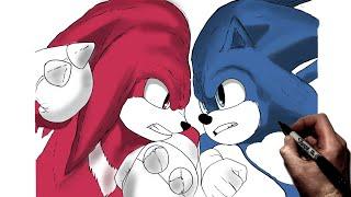 How To Draw Knuckles vs Sonic  Step By Step  Sonic The Hedgehog