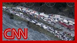 Drone video shows massive traffic jam as Russians flee the country