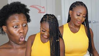 Wow Easiest DIY Knotless Box Braids on short 4c hair No Tension  Beginner Friendly Tutorial