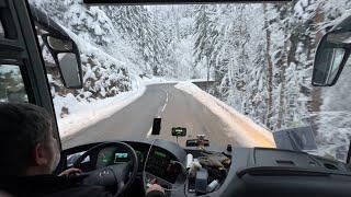 Fresh snow Alpin bus drive