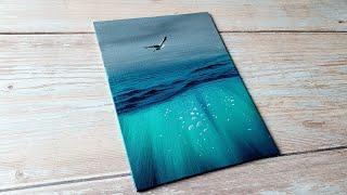 stormy sky underwater seascape  easy acrylic painting ideas for beginners ️