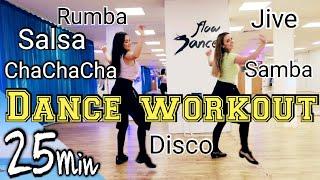 25 MIN BEGINNER DANCE WORKOUT View From Back  Salsa Cha Cha Rumba Samba Jive Disco Funk