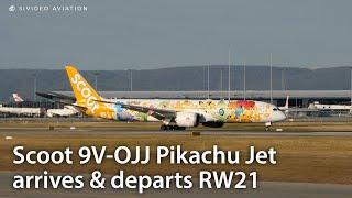 Scoot 9V-OJJ Pikachu Jet arriving and departing RW21 at Perth Airport on October 17 2022.