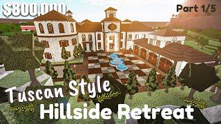 Bloxburg  Tuscan Style Hillside Retreat Mega Mansion  House Build Roblox Part 15