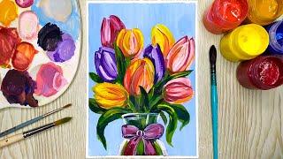 Как нарисовать тюльпаны гуашью. Рисунок на 8 марта. Рисуем гуашью для начинающих
