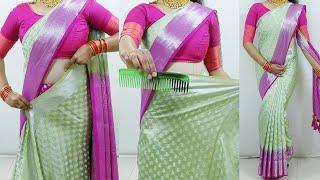 How to wear banarasi silk saree perfectly  Saree draping with comb trick  Wedding sari draping