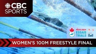 Penny Oleksiak wins womens 100m freestyle just misses Olympic qualifying standard at Swim Trials