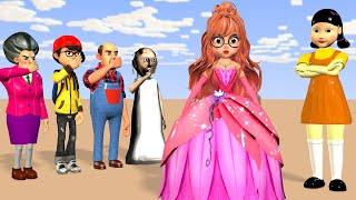 Scary Teacher 3D vs Squid Game Choose Princess Dress Squid Game Doll Nice or Error 5 Times Challenge