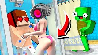 MIKEY SPIES on JJ and SPEAKER WOMAN are STUCK in the SHOWER STALL SHOWER JJ in Minecraft - Maizen