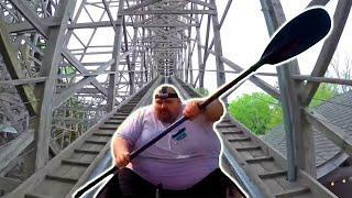 Fat guy sings Moana in canoe but its on roller coaster