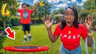 Surprised Our Son With A TRAMPOLINE in Our Backyard