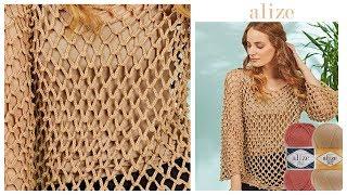 Tığ işi Yazlık Bluz - Crochet Summer Blouse wCotton Gold Plus or Diva Plus