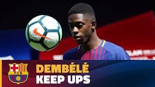 Dembélé touches the ball for the first time as a Barça player