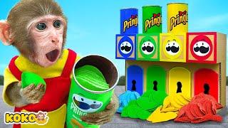 Monkey Koko eats Rainbow Jelly and  Makes Pringles Potato Chips Vending Machine  KUDO KOKO CHANNEL