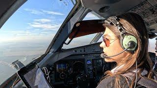 Beautiful Female Pilots In Cockpit  Airplane Take Off  Pilot View