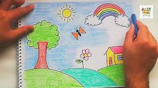 Pintando un paisaje natural con crayolas - Para niños