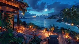 Seaside Night Ambience In Super Luxurious Hotel  Enjoy Ocean Waves & Nature SoundsRelax & Healing