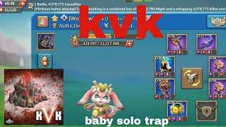 my 70m baby solo trap VS t4 players during kvk... new kingdom. can i get rank 1? #lordsmobile