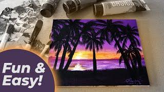 Acrylic Painting for Absolute Beginners  Palm Tree Sunset Beach