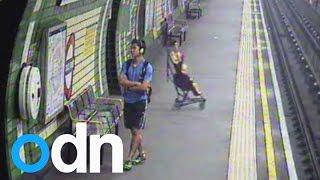 Terrifying moment child in a buggy is blown on to London tube tracks