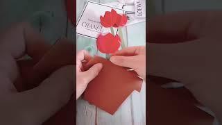 Cara buat kerajinan bunga merah dari kardus dan kertas Origami #kardus #seni #fypシ゚viral