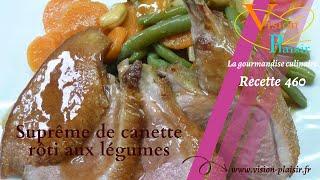 Suprême de canette rôti aux légumes. Cuisson de la canette