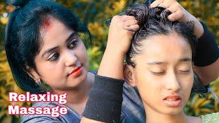 Female to Female Massage in Green Nature  Oil Head Massage  Loud Neck Cracking  3d ASMR Sound