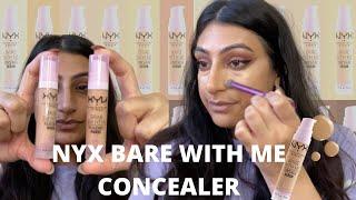 NYX BARE WITH ME CONCEALER REVIEW & WEAR TEST. SHADE GOLDEN & BEIGE SWATCHES  JAINA