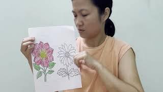 Hand-colored by me Coloring instructions for dahlias and yellow daisies Part 1