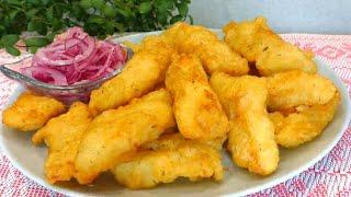 Juicy pieces of fish in an airy batter a lean recipe.