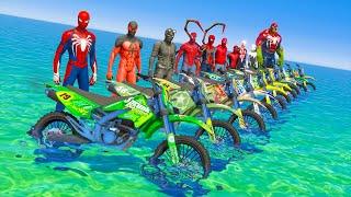 el hombre araña en moto  team spider man hard GTA 5 bike challenge team multiverse