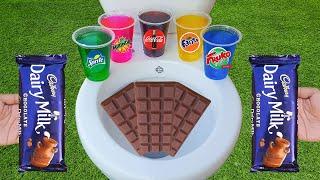 Experiment  Chocolate Vs  Cola Mtn Dew canda cola Fanta and Mentos in Toilet