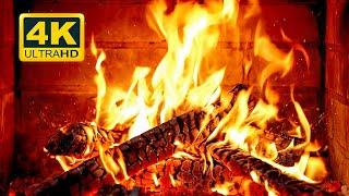  FIREPLACE Ultra HD 4K. Fireplace with Crackling Fire Sounds. Fireplace Burning. Fire Background