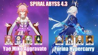 C0 Yae Miko Aggravate & C0 Furina Hypercarry  Spiral Abyss 4.3  Genshin Impact