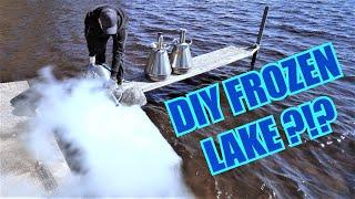 Pouring LIQUID NITROGEN in Lake  60 liters  3 containers