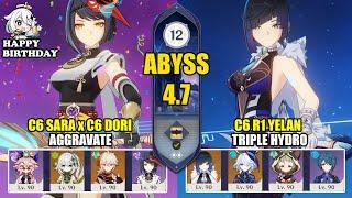 C6 Kujou Sara C6 Dori Aggravate & C6 R1 Yelan Mono Hydro  Spiral Abyss 4.7  Genshin Impact 【原神】
