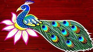 Beautiful and best peacock rangoli designs - simple kolam designs - creative peacock muggulu