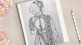 How to draw a Beautiful Traditional Girl Back Side Very Easy  Girl Drawing Easy  Pencil sketch