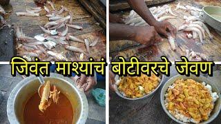 बोटीमध्ये मासे पकडले आणि जेवण बनवले. catching fish and cook on boat.mumbai indian fishing