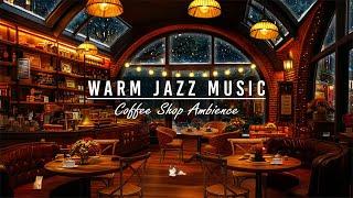 Nightly Snow at Cafe Shop Ambience with Warm Piano Jazz Music for Relaxing Sleeping & Working