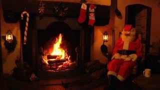 Crackling Fireplace Scene with Santa Sleeping to Relaxing Christmas Music Instrumental Jazz