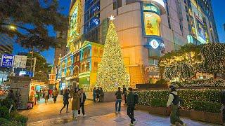 Christmas Lights Night Walk on Myeongdong Street in Seoul  Walking Tour Guide 4K HDR