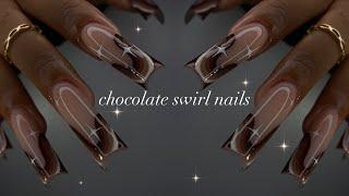 Chocolate Swirl Nails simple fall nails + classy nail art ASMR