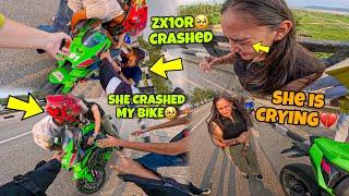 Zx10r Crashed She is Crying  She tried to Ride my Zx10r for First Time   Ducati Bike