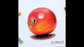 Red apple - Oil pastel drawing